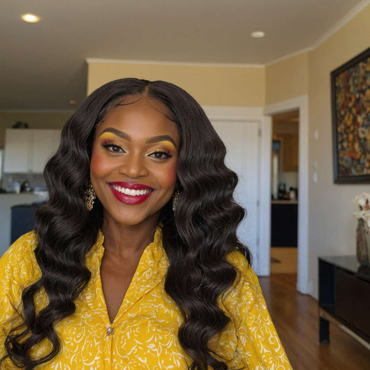 woman wearing body wave hair with closure