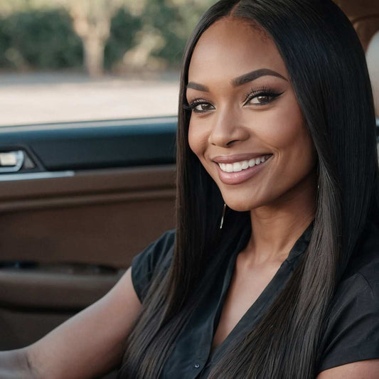 woman wearing straight virgin hair bundles